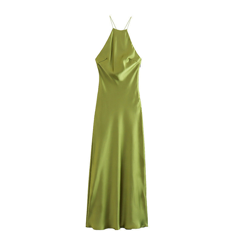 Elegant Ladies Satin Silk Sleeveless Backless Midi Dress For Women