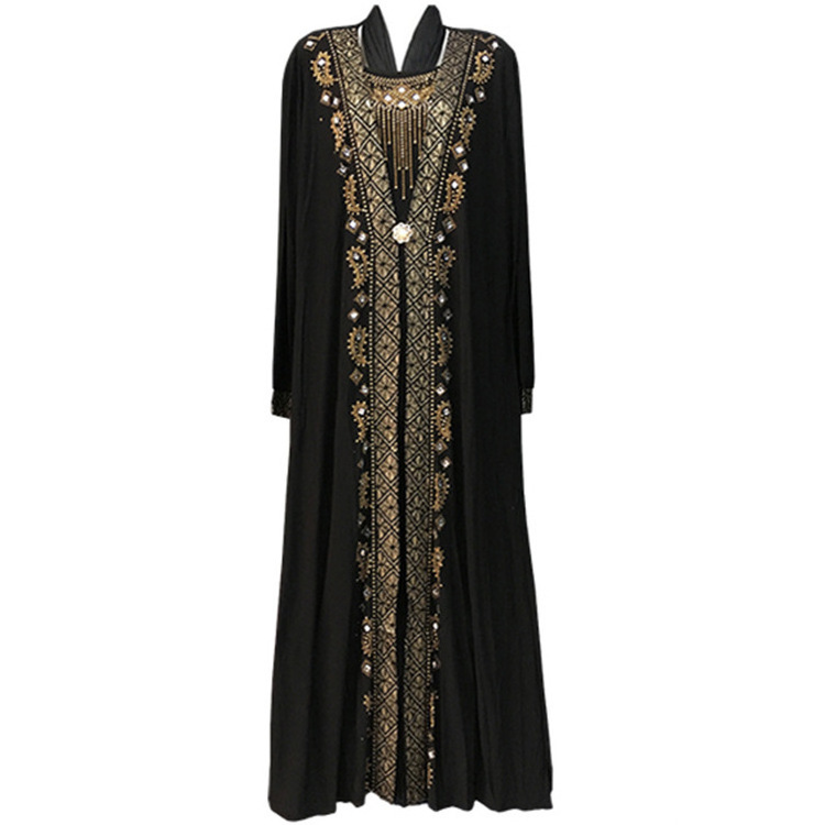 Wholesale Women Islamic Clothing Beaded Muslim Maxi Dress Abaya With Headscarf