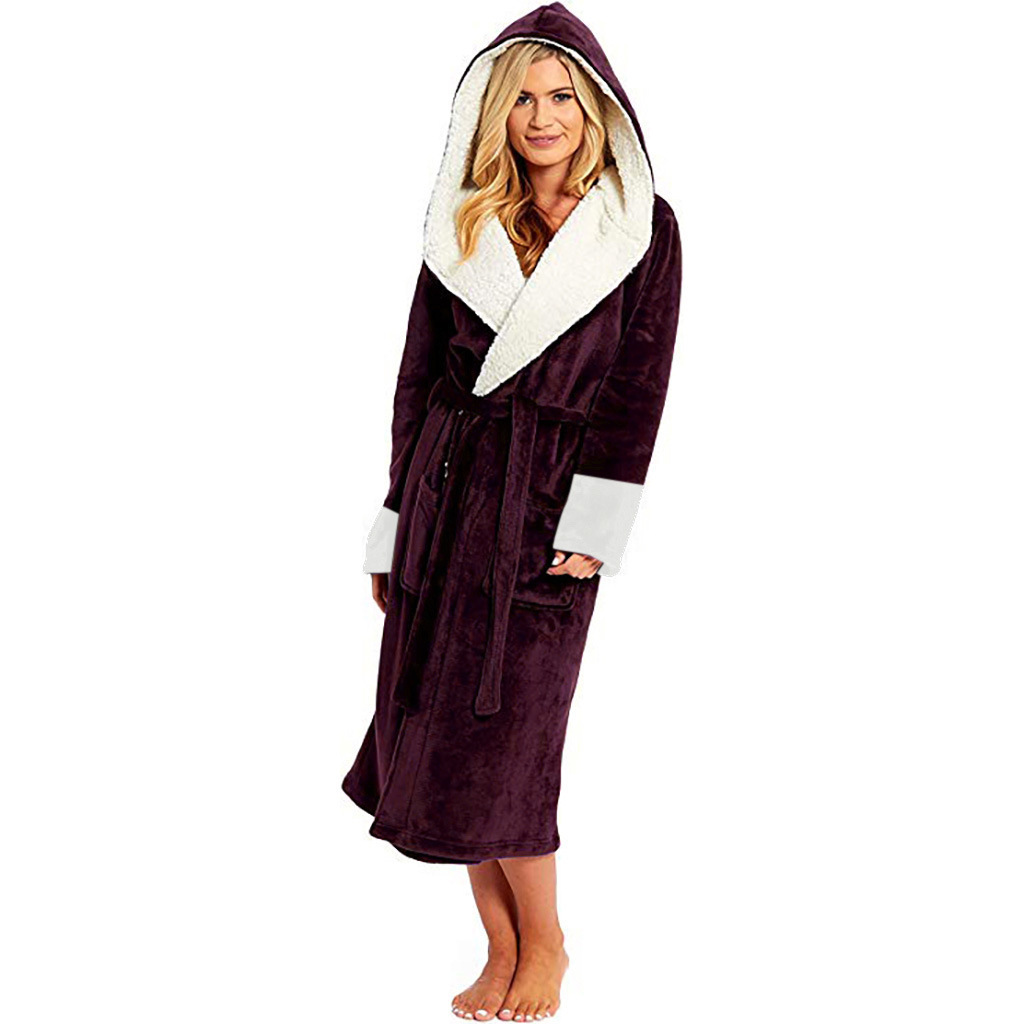 2021 New Winter Warm Plush Fur Fluffy Spa Bath Robe With Belt For Women