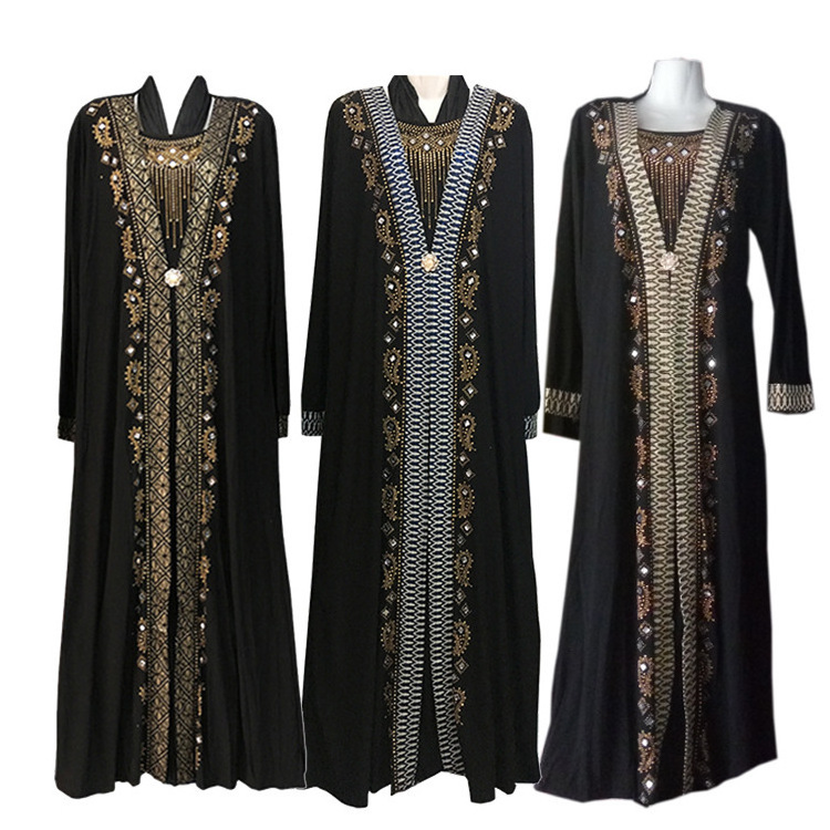 Wholesale Women Islamic Clothing Beaded Muslim Maxi Dress Abaya With Headscarf