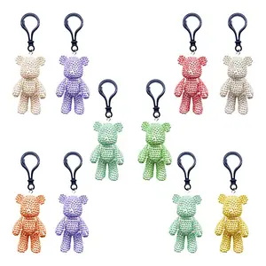 Handmade Full Diamond Painting Bear Keychain DIY Cartoon Animal Rhinestone Key Chain For Kids And Adults