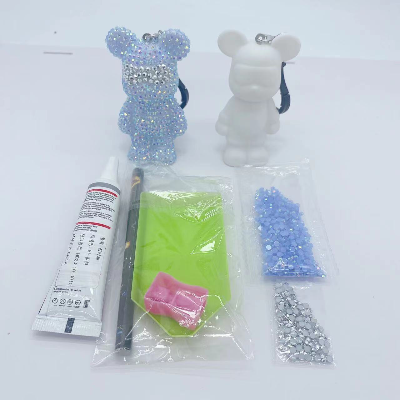 2024 New Diamond Painting Kit Rhinestone Bear Brick DIY Set Crystal Bear Keychains with Tookits