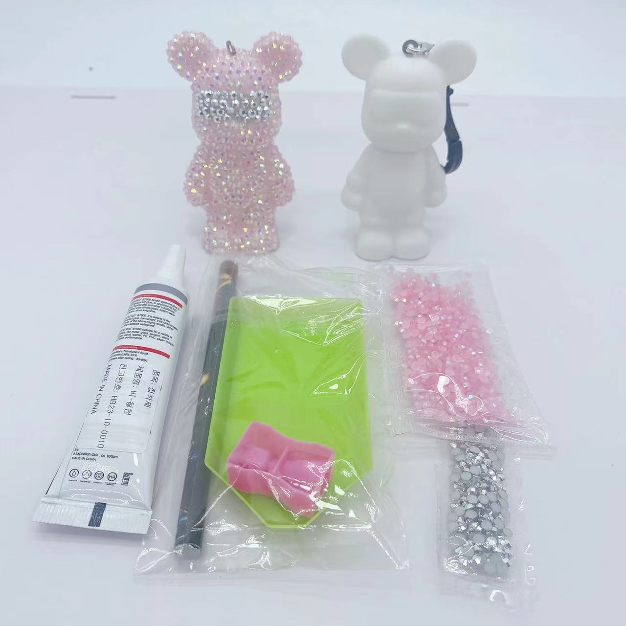 2024 New Diamond Painting Kit Rhinestone Bear Brick DIY Set Crystal Bear Keychains with Tookits