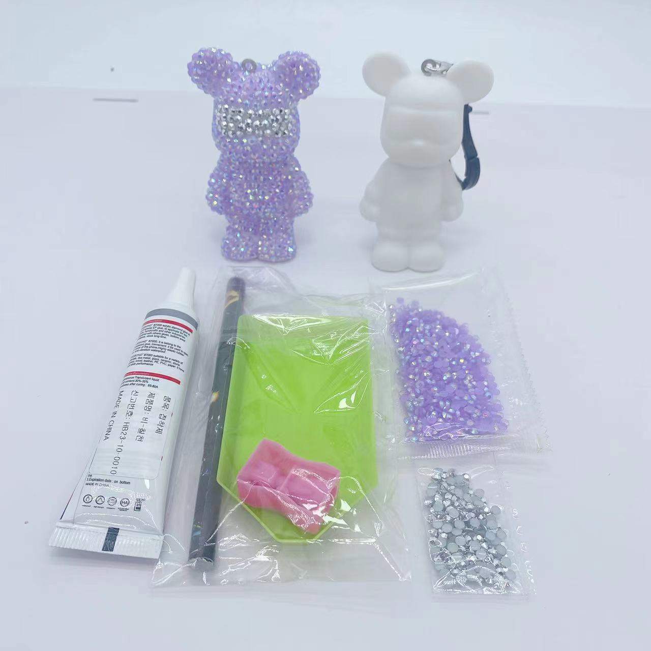 2024 New Diamond Painting Kit Rhinestone Bear Brick DIY Set Crystal Bear Keychains with Tookits