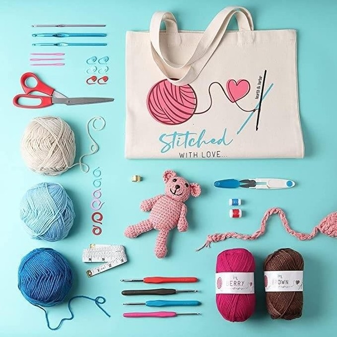 73 piece crochet kit with crochet hooks yarn set diy crochet hook kit for beginners with custom logo canvas bag