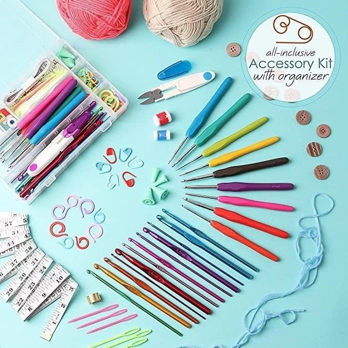 73 piece crochet kit with crochet hooks yarn set diy crochet hook kit for beginners with custom logo canvas bag