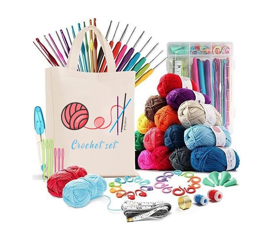 73 piece crochet kit with crochet hooks yarn set diy crochet hook kit for beginners with custom logo canvas bag