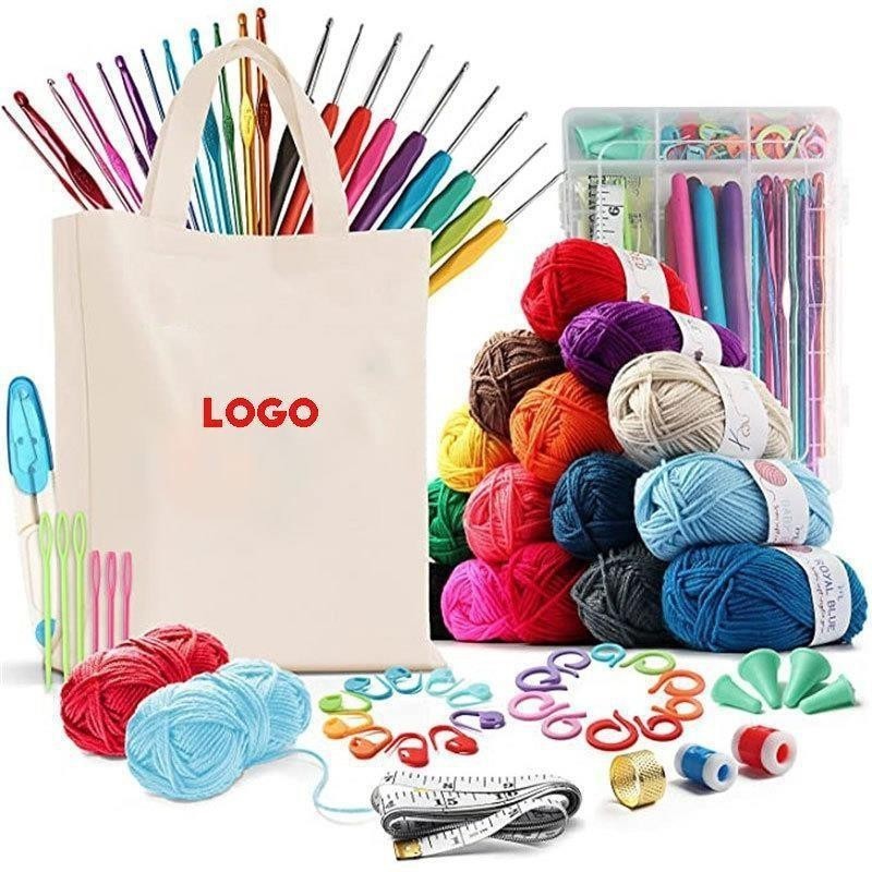 73 piece crochet kit with crochet hooks yarn set diy crochet hook kit for beginners with custom logo canvas bag