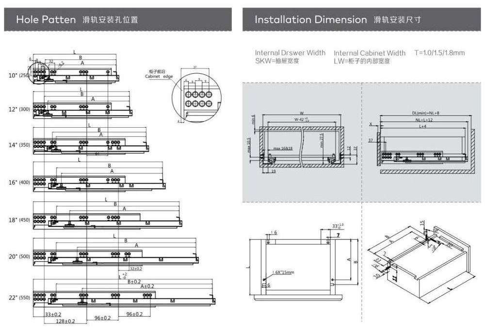 Furniture Accessories Full EURO Type Heavy Duty Full Extension Damper Undermount Soft Close Telescopic Channel Drawer Slide