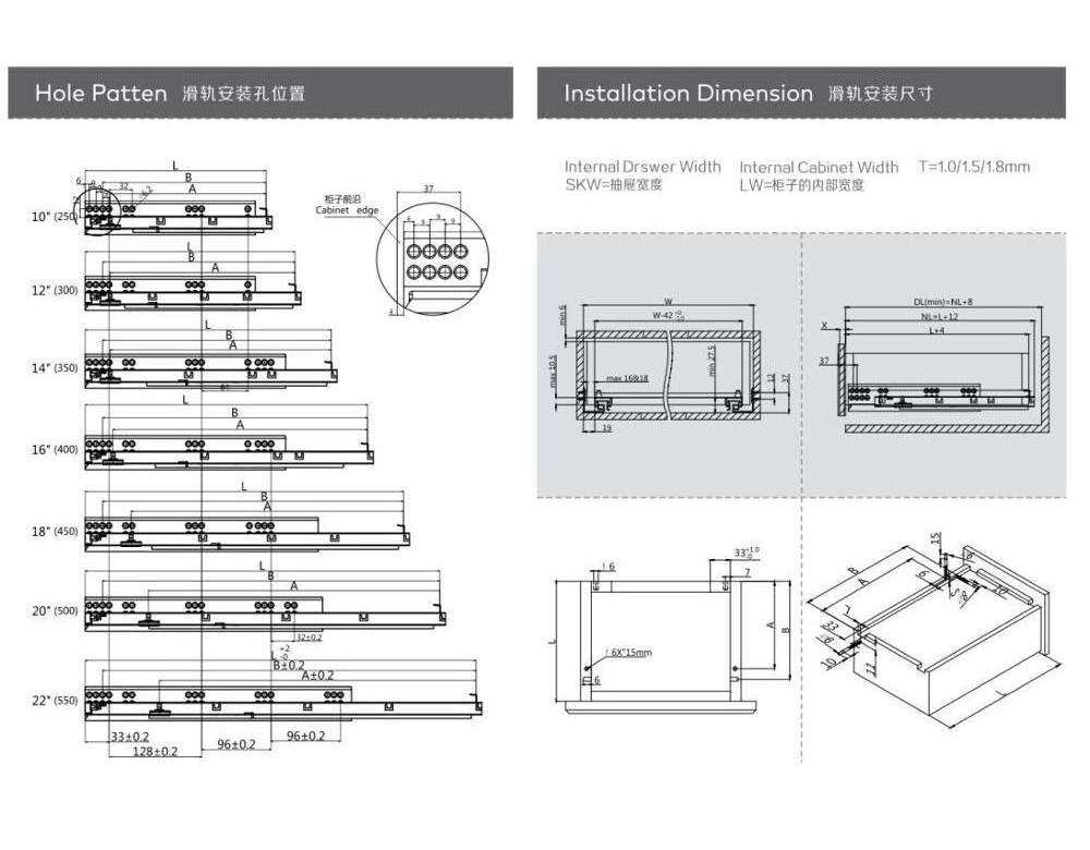 AODELI Undermount Drawer Slides Soft Close Full Extension Slide Telescopic Under Mount Cabinet Drawer Slides