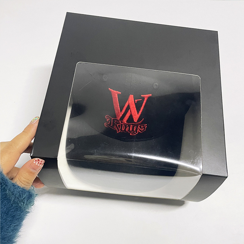 Wholesale Custom Logo Black Baseball Cap Hat Snapcap Paper Box Paper Packaging For Snapcap Gift Boxes With Visuable Window