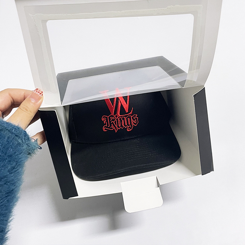 Wholesale Custom Logo Black Baseball Cap Hat Snapcap Paper Box Paper Packaging For Snapcap Gift Boxes With Visuable Window