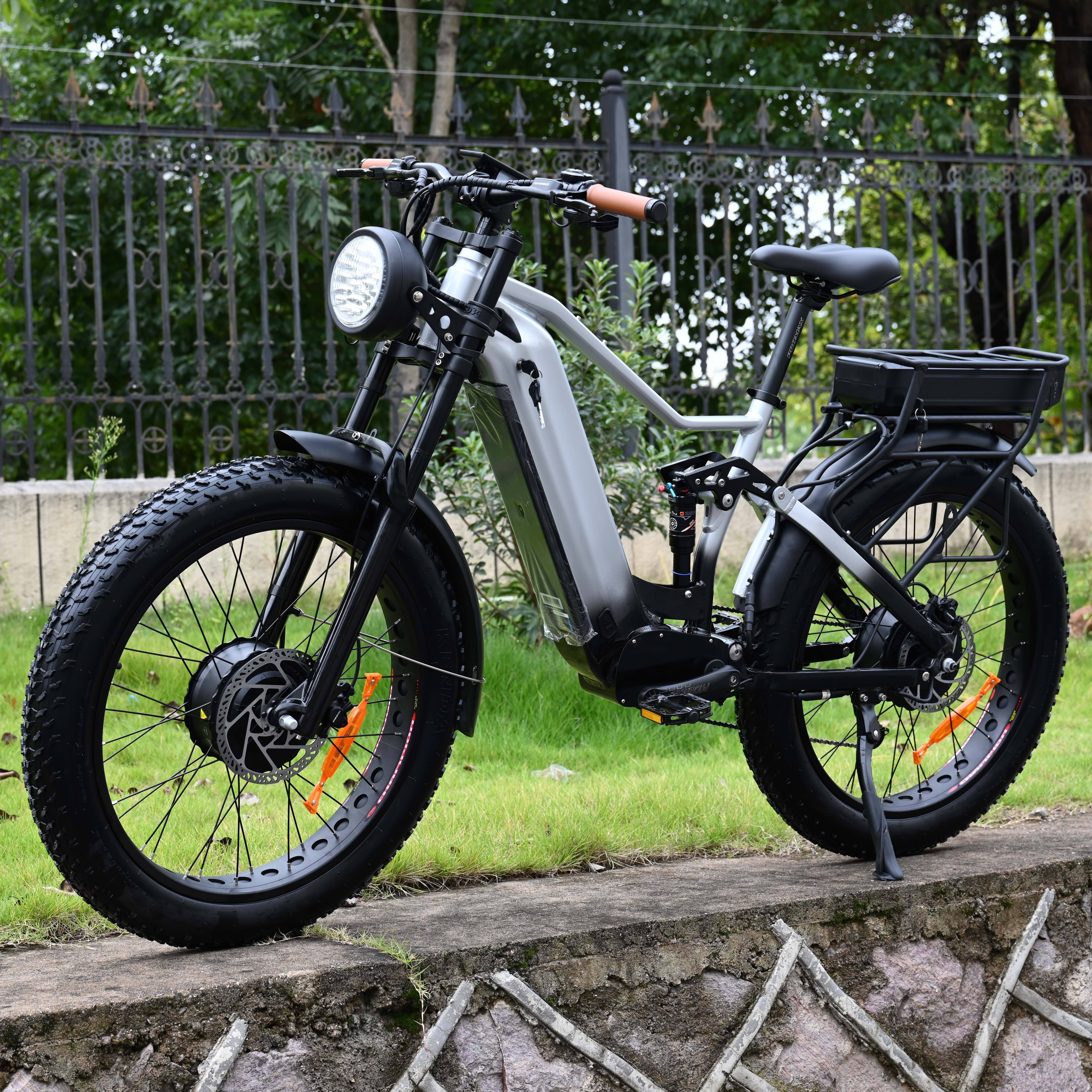 Dual motors 1000w 1200w 1500w ebike 48v 52v  60v 20ah 30ah full suspension fat tire electric bike