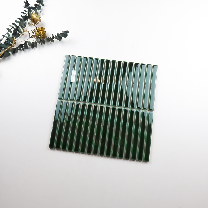 145*15mm Stackbond Glazed Ceramic Green Strip Finger Kit Kat Mosaic Tile Design