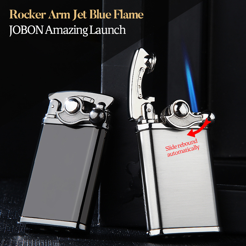 ZB-602 JOBON customized custom logo cigar metal smoke Jet Flame Butane Gas Inflatable Refillable Torch Lighter