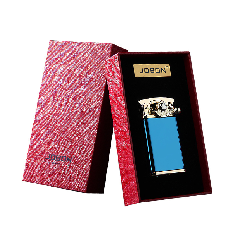 ZB-602 JOBON customized custom logo cigar metal smoke Jet Flame Butane Gas Inflatable Refillable Torch Lighter