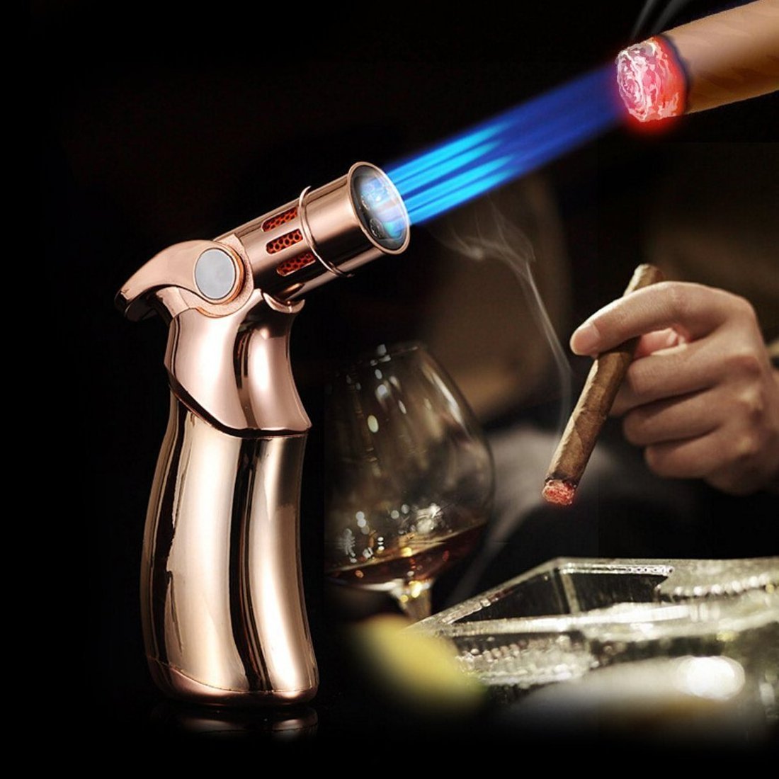 Torch Lighter 4 Jet Flame Refillable Butane Cigar Lighter Adjustable Windproof Lighters