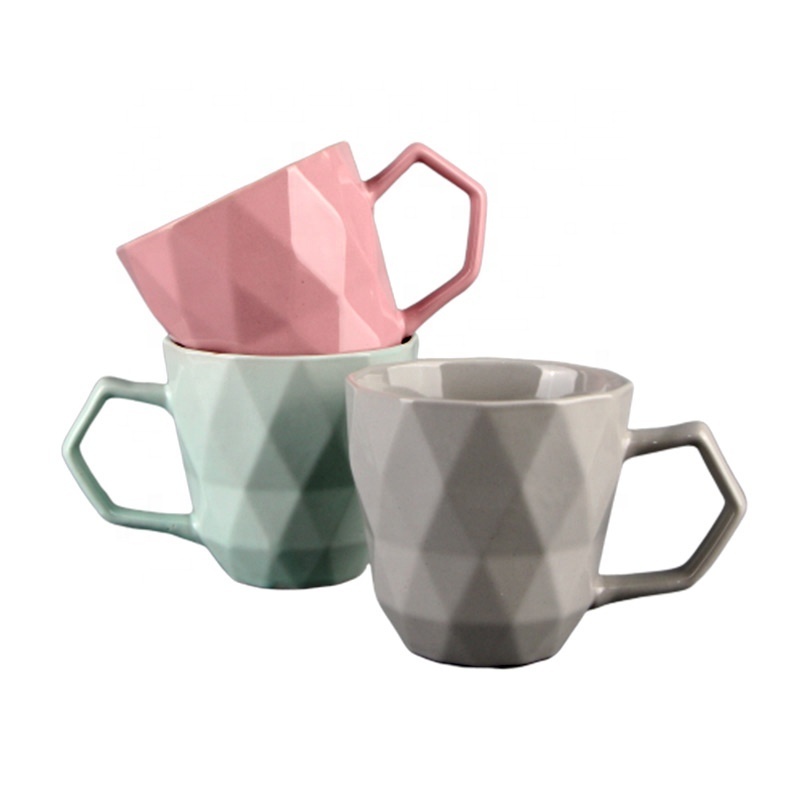 wholesale creativity pink embossed diamond pattern ceramic coffee mugs latte mug ceramic mug coffee cup