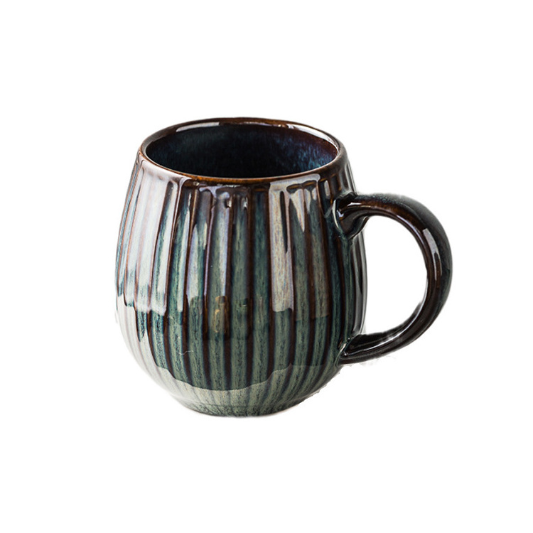 Nordic  Reaction glaze embossed mugs office tea cup with pipe ceramic coffee mug