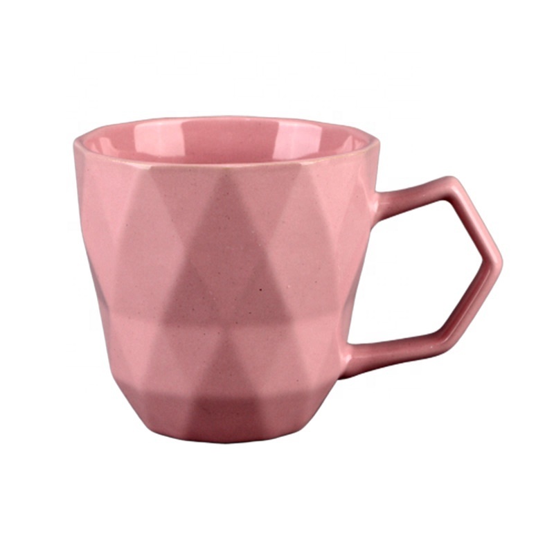 wholesale creativity pink embossed diamond pattern ceramic coffee mugs latte mug ceramic mug coffee cup