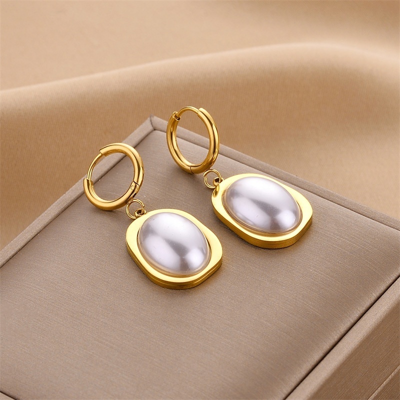 Factory Wholesale Stainless Steel Gold Hoops Earrings Fashion Studs Fine Jewelry Statement Pearl Diamond Earrings Women