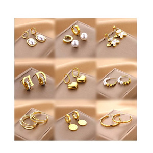 Factory Wholesale Stainless Steel Gold Hoops Earrings Fashion Studs Fine Jewelry Statement Pearl Diamond Earrings Women