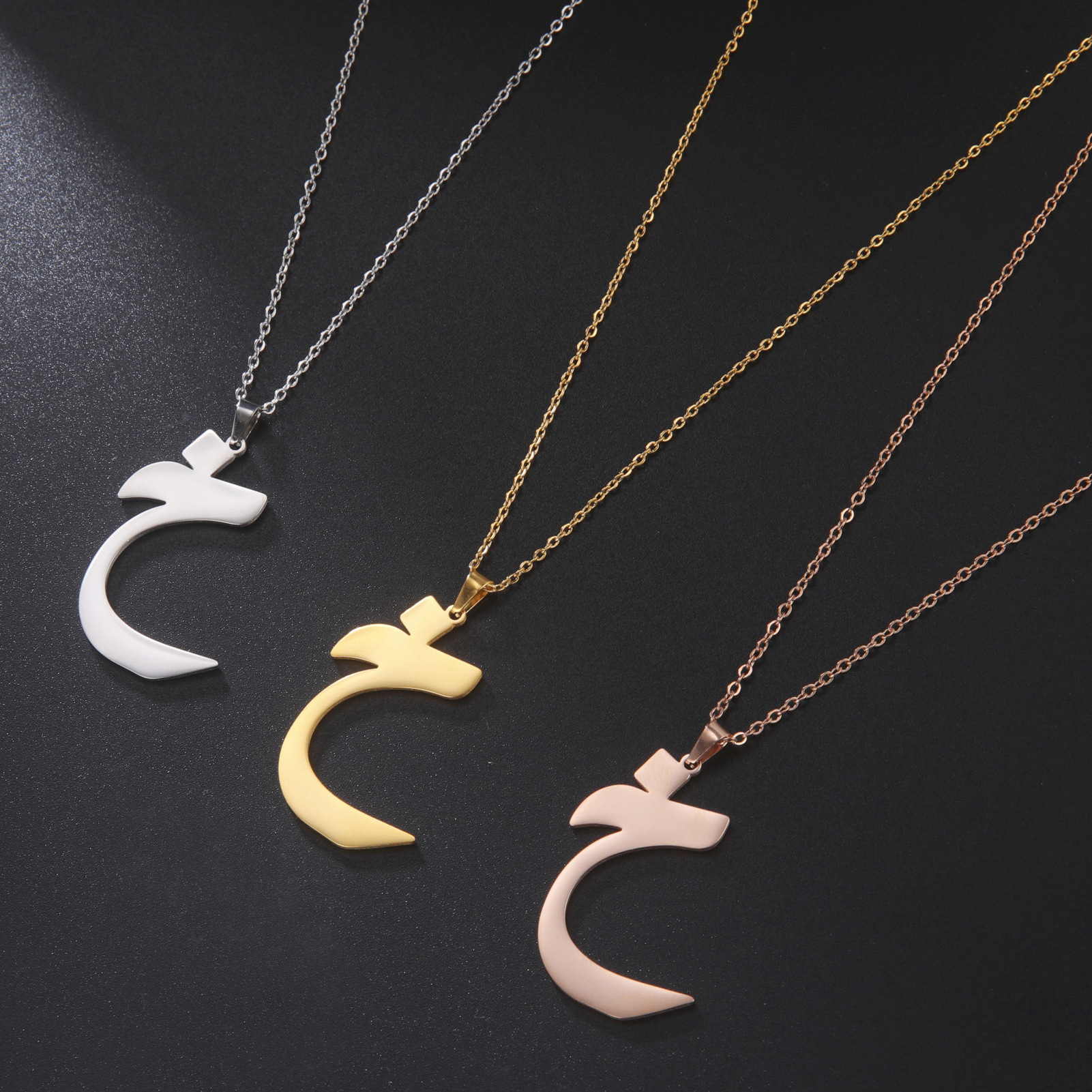 Hot Sale Muslim Arabic 28 Letter Necklace Jewelry Love Word Arabic Stainless Steel Pendant Necklace Women Men