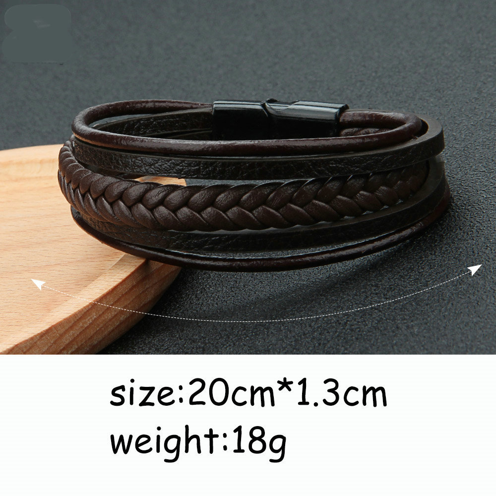 Punk Jewelry Men And Women Unisex Black Leather Cuff Braid Magnetic Clasp Leather Bracelets