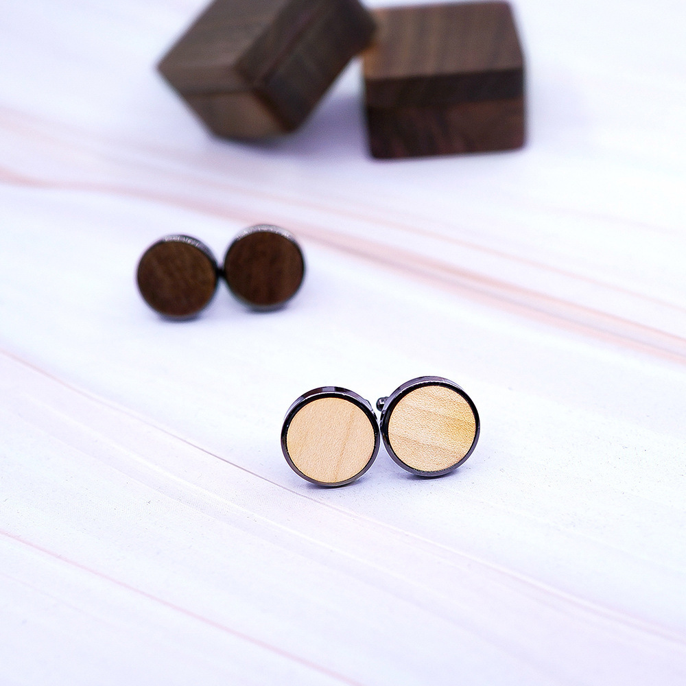 Wholesale Different Colors Round French Shirt Sleeve Metal Brass Wooden Cufflinks Set For Men