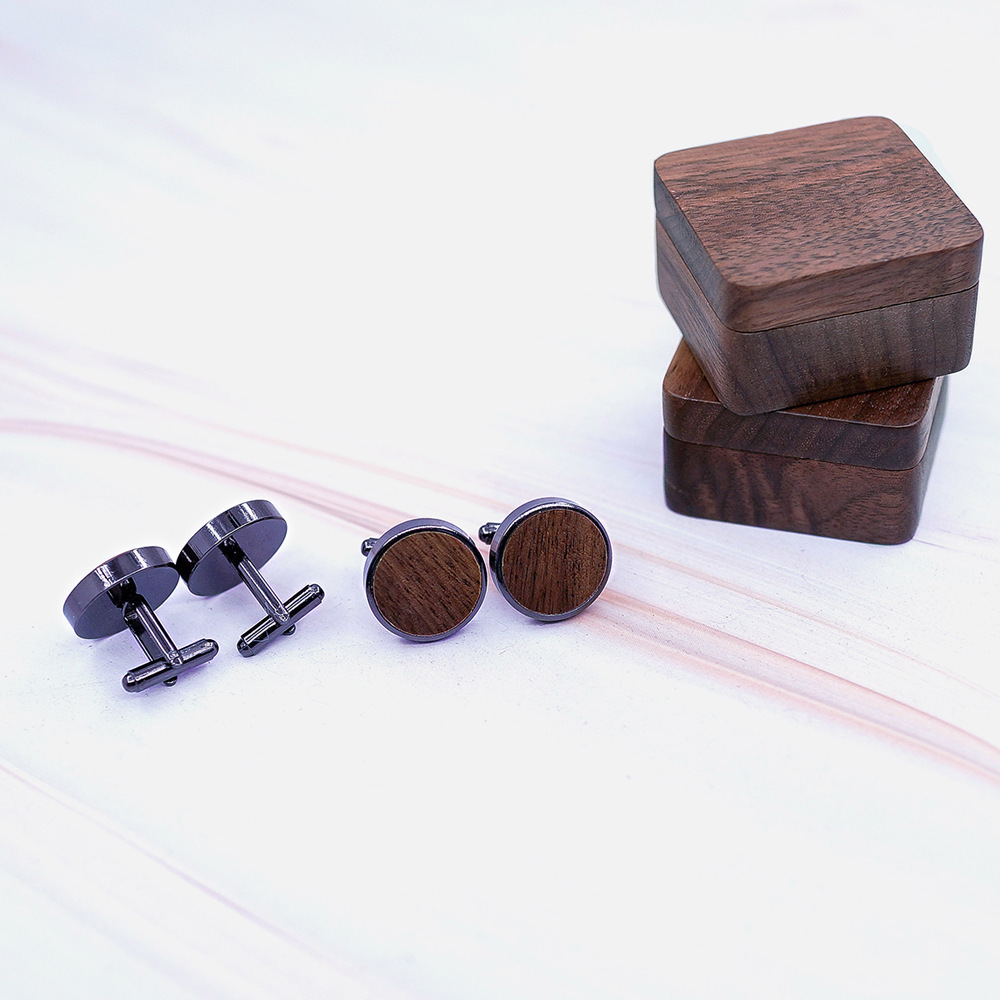 Wholesale Different Colors Round French Shirt Sleeve Metal Brass Wooden Cufflinks Set For Men