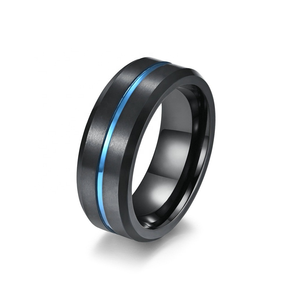 Wedding Jewelry High Polished 8mm Double Two Tone Black Blue Mens Ring Tungsten Steel Wedding Bands