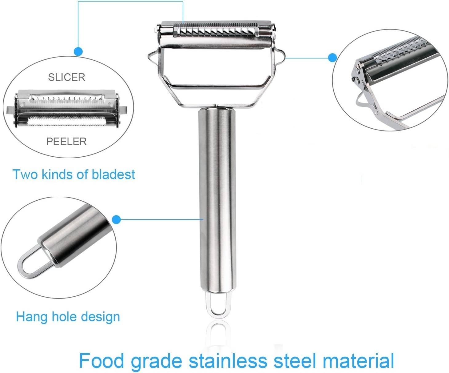 Julienne Peeler, Stainless Steel Multifunctional peeler, Double-Sided Blade Vegetable Julienne Cutter and Fruit Slicer