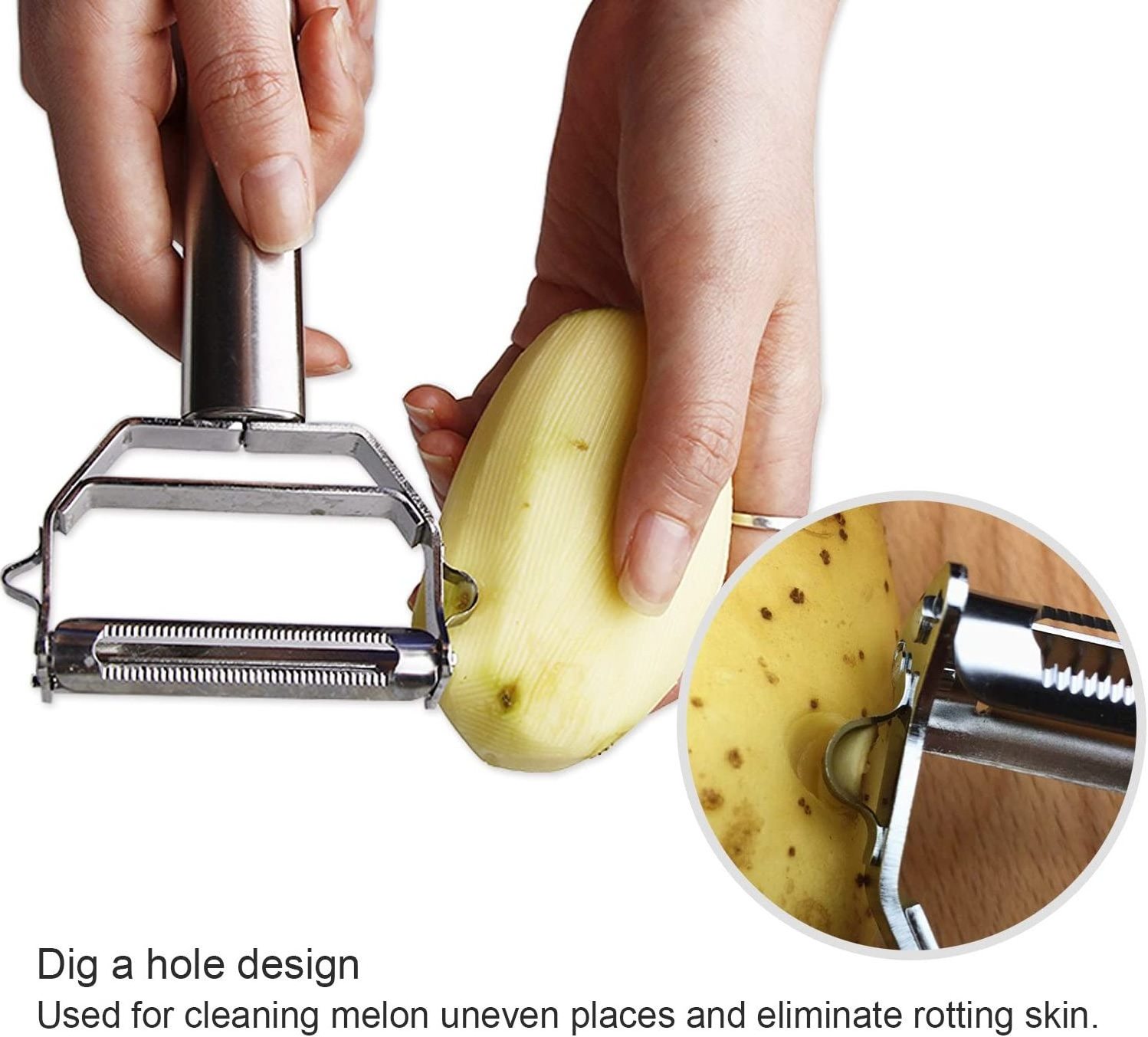 Julienne Peeler, Stainless Steel Multifunctional peeler, Double-Sided Blade Vegetable Julienne Cutter and Fruit Slicer