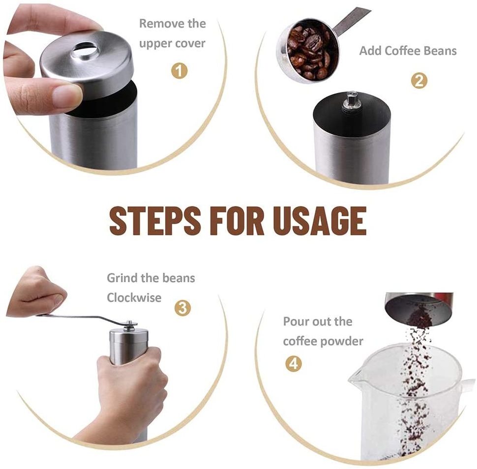 Portable manual home coffee grinder conical burr mill stainless steel small hand espresso coffee bean grinder household kitchen