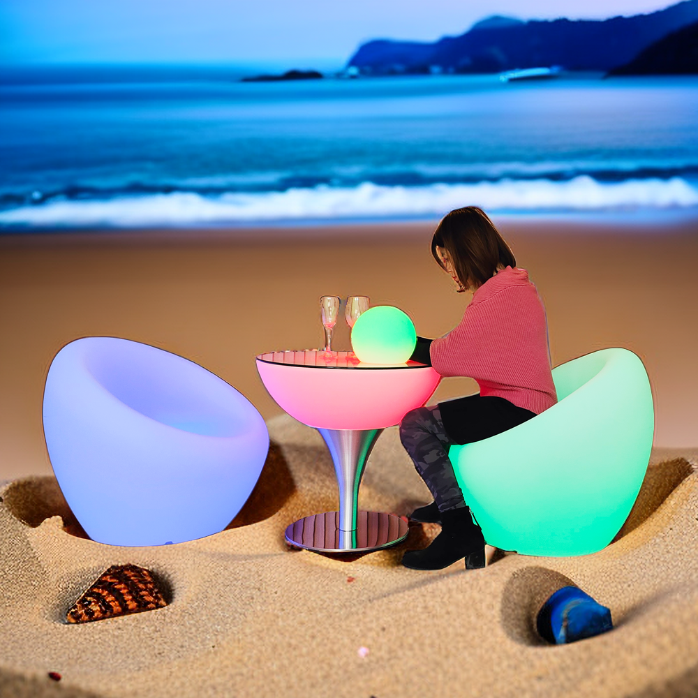 Modern Outdoor Garden Furniture Set with LED Luminous Bench Light up Bar Chair Plastic Table Party Illuminated for Events