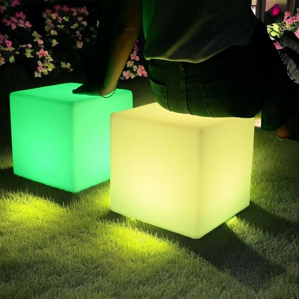 event light up chairs IP65 waterproof chair led rgb 16 colors changeable outdoor PE plastic chair cube seat