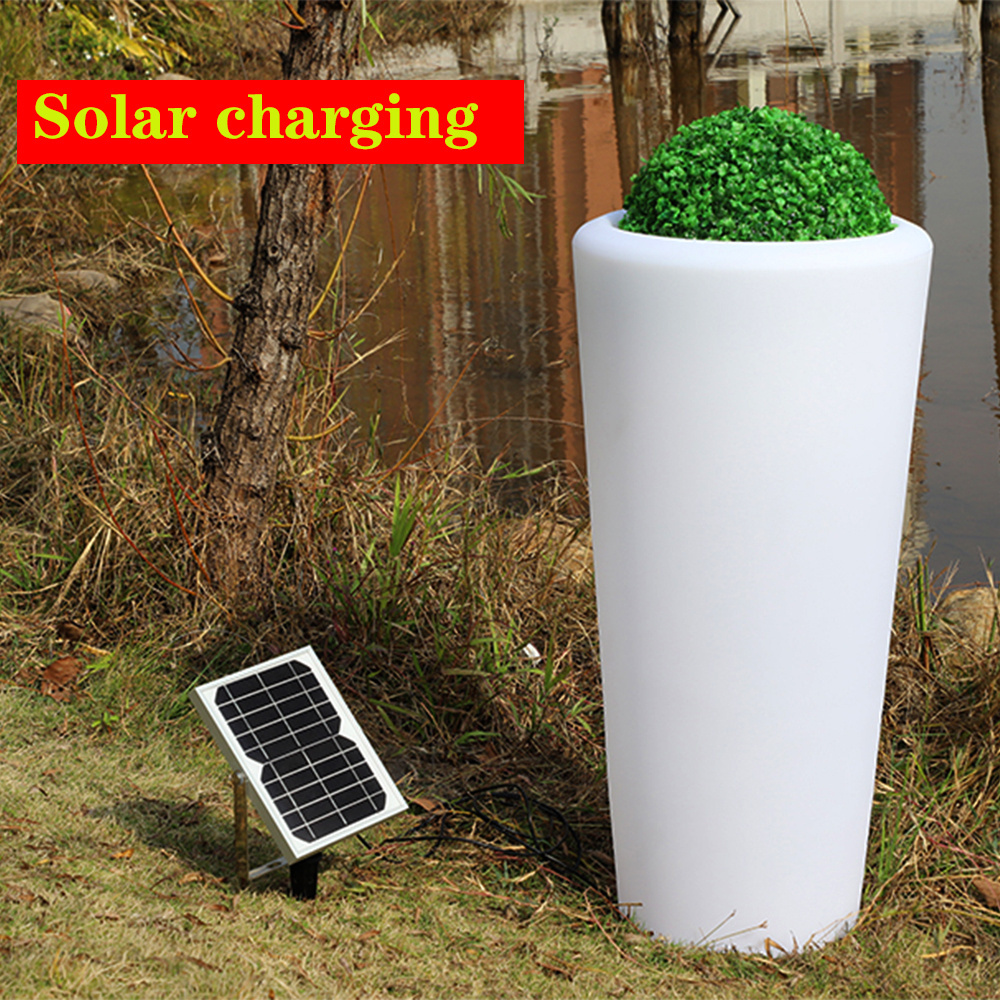 Modern LED Illuminated Tall Flower Pot Big Glow Solar Garden Lights Outdoor Plastic Floor Lamp Flower Planter for Home Use