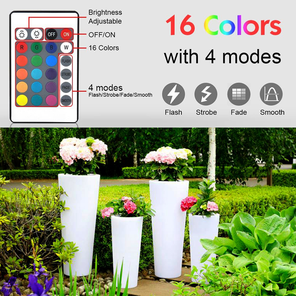 Illuminated LED Tall Flower Pot Big LED Glow Solar Garden Lights Outdoor PE Plastic Floor Lamp LED Flower Planter for Home Use