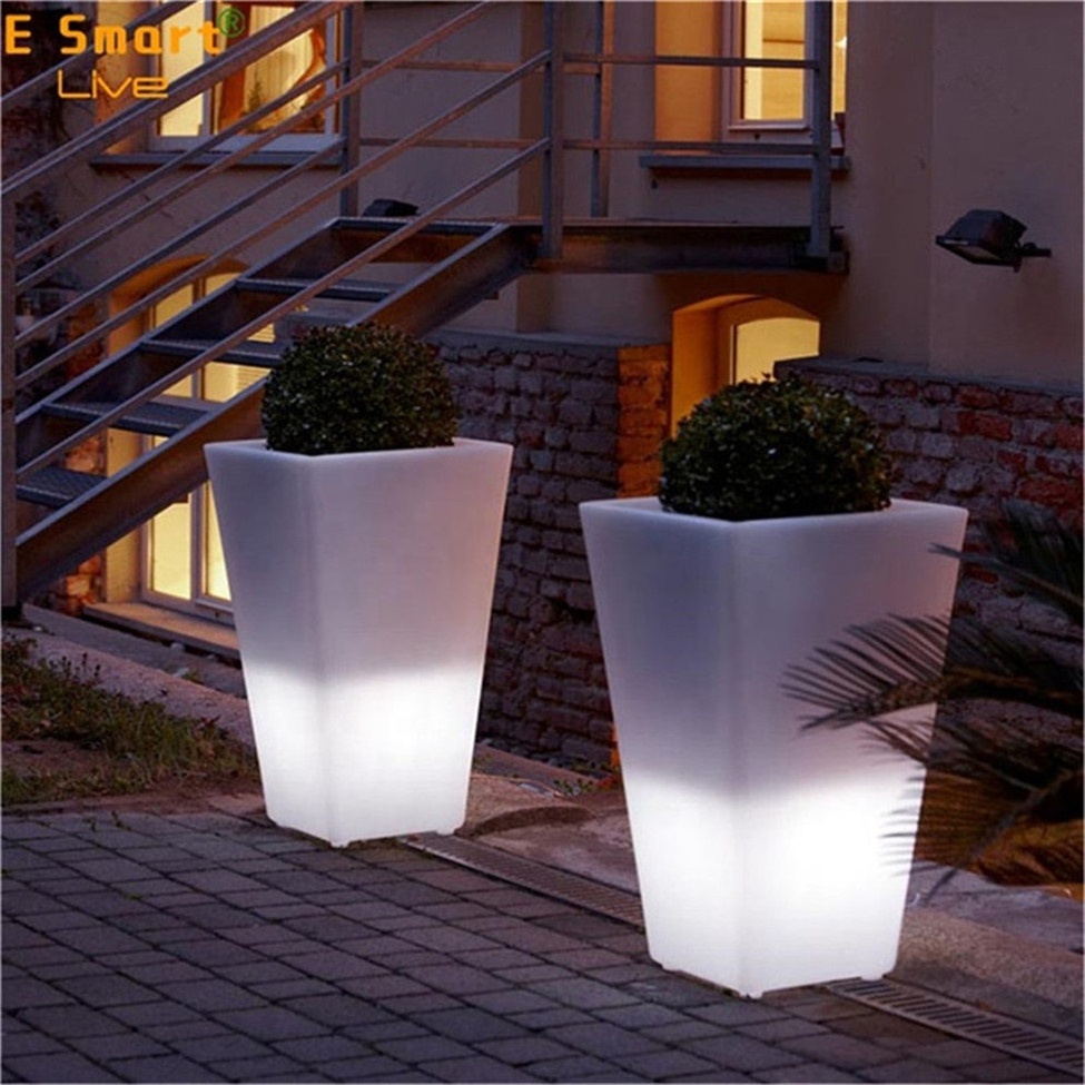 solar garden lights rgb Color changing illuminated planter standing led Flower magic pot led lighting glow floor lamp