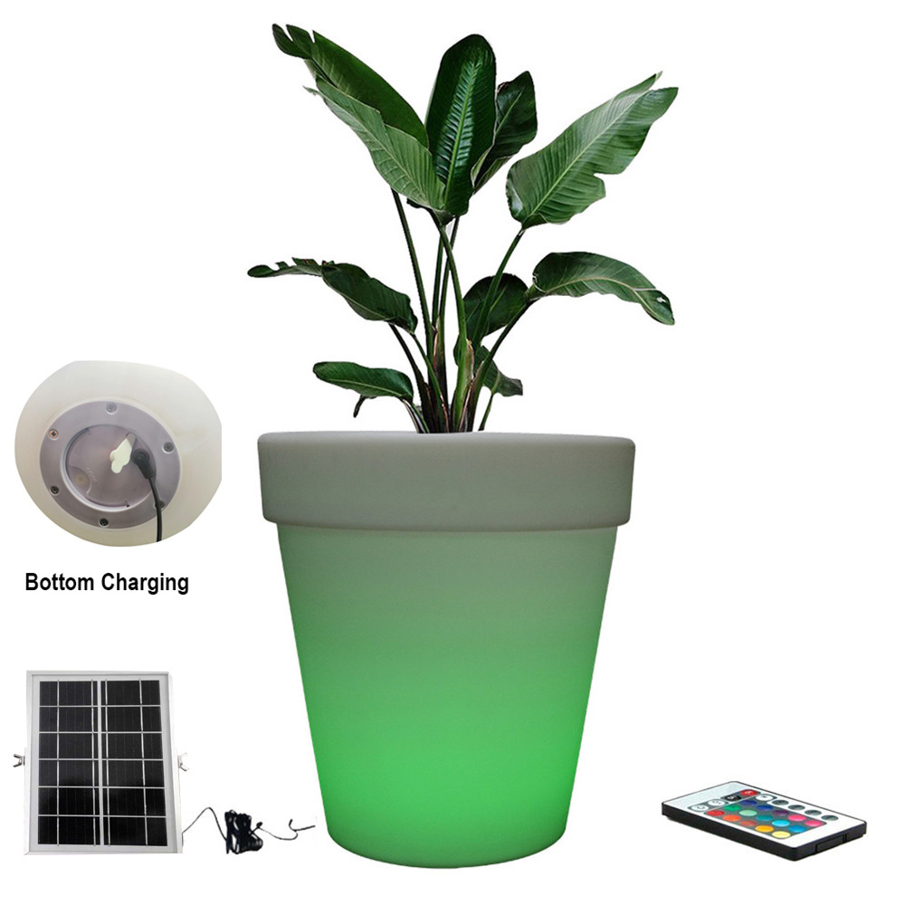 Illuminated LED Tall Flower Pot Big LED Glow Solar Garden Lights Outdoor PE Plastic Floor Lamp LED Flower Planter for Home Use