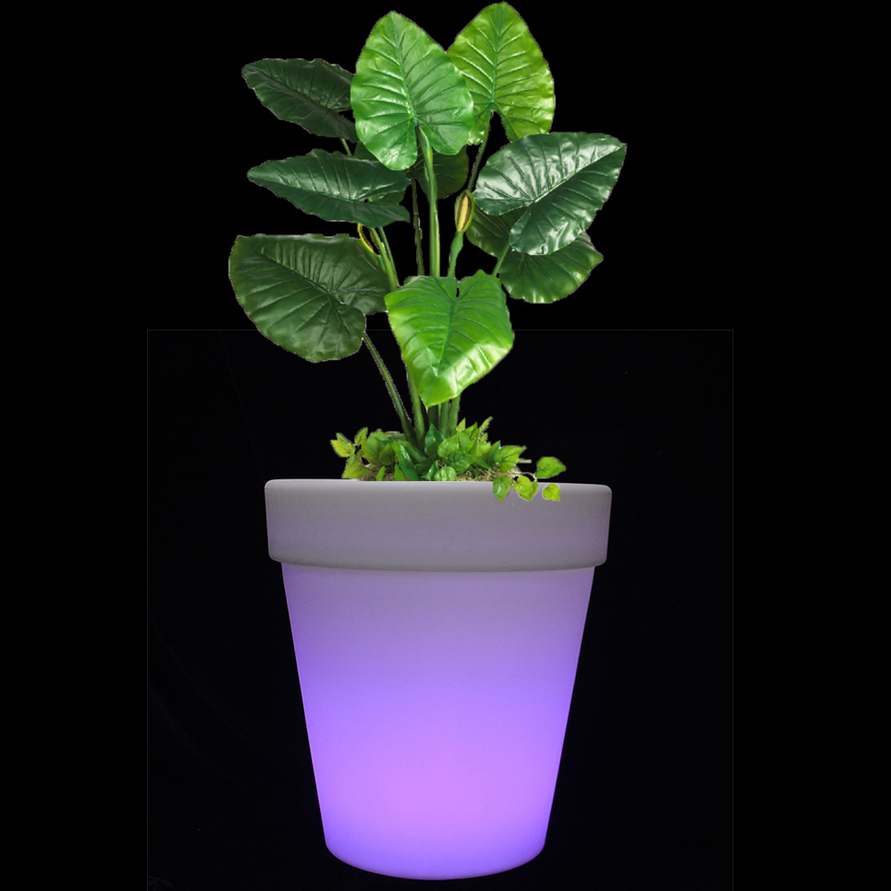 Illuminated LED Tall Flower Pot Big LED Glow Solar Garden Lights Outdoor PE Plastic Floor Lamp LED Flower Planter for Home Use