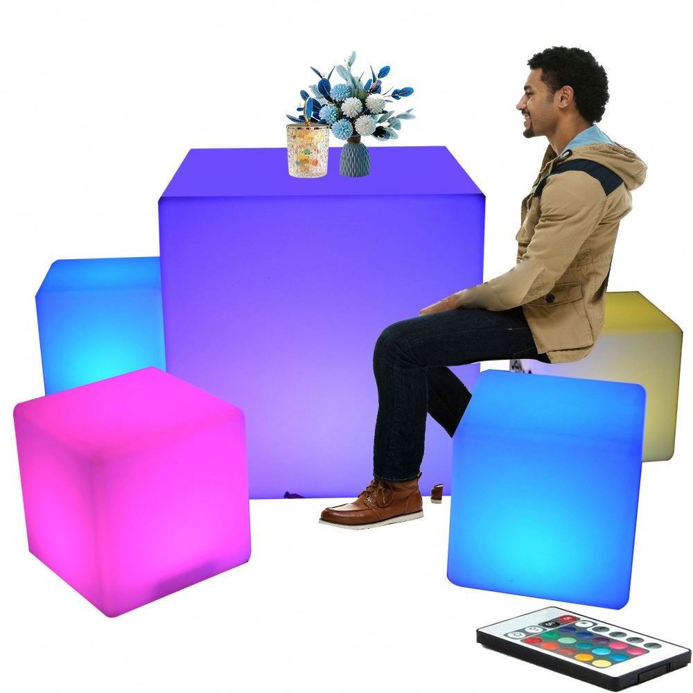 Custom Logo Retractable LED Bar Stools 16 Different Color Changing Outdoor Event Plastic Light Up Waterproof LED Cube Bar Chair