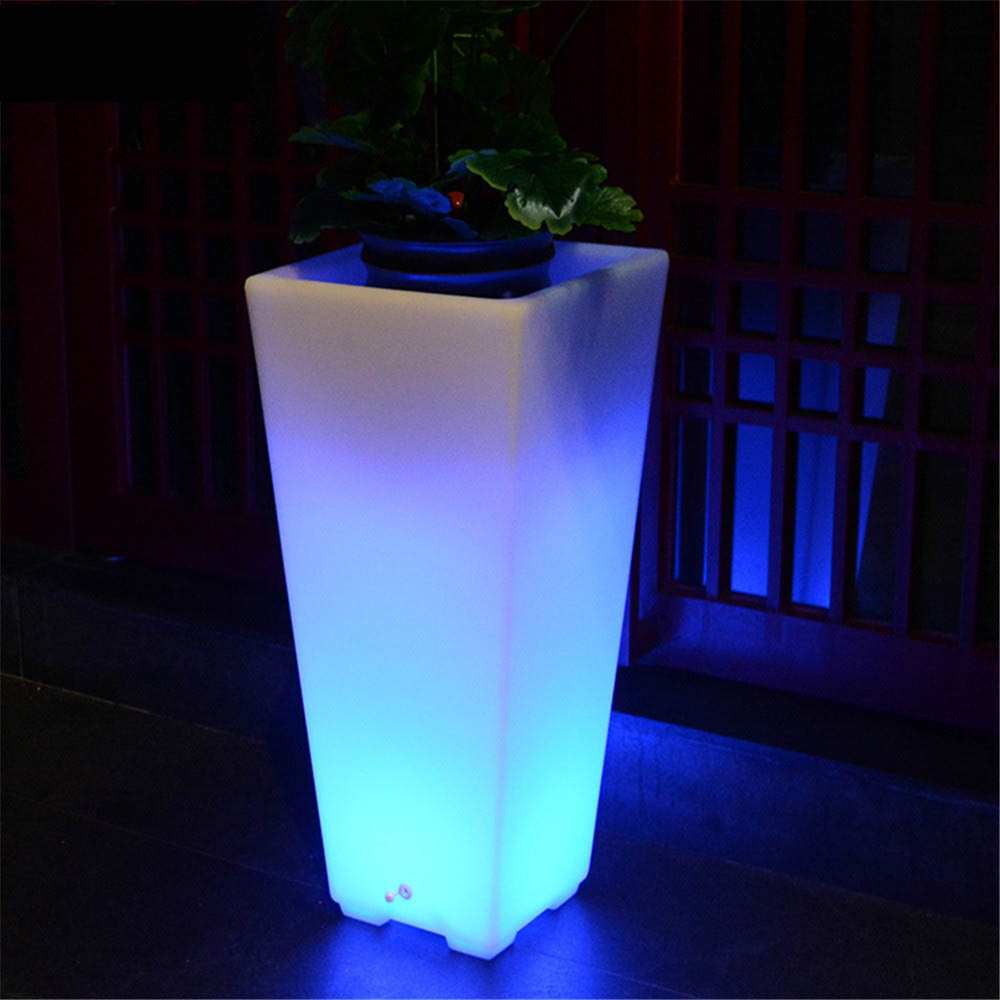 Modern LED Illuminated Tall Flower Pot Big Glow Solar Garden Lights Outdoor Plastic Floor Lamp Flower Planter for Home Use