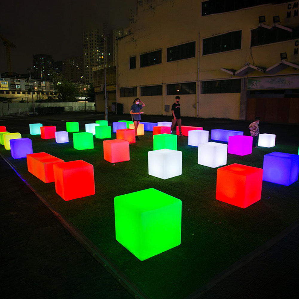 Patio Furniture/ Led Cube Chair/Led Outdoor Rechargeable Modern Cube Waterproof Led Furniture Garden Sets Table Chairs