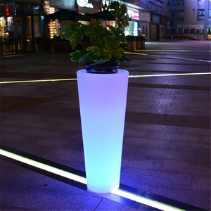 Round Shape  illuminated LED tall big led glow flower pot solar garden lights outdoor floor lamp led flower planter