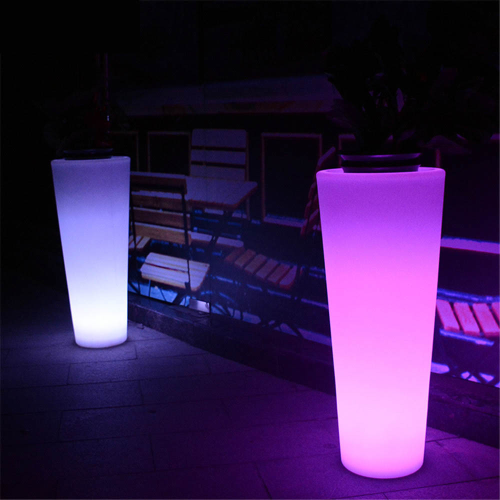 Modern LED Illuminated Tall Flower Pot Big Glow Solar Garden Lights Outdoor Plastic Floor Lamp Flower Planter for Home Use