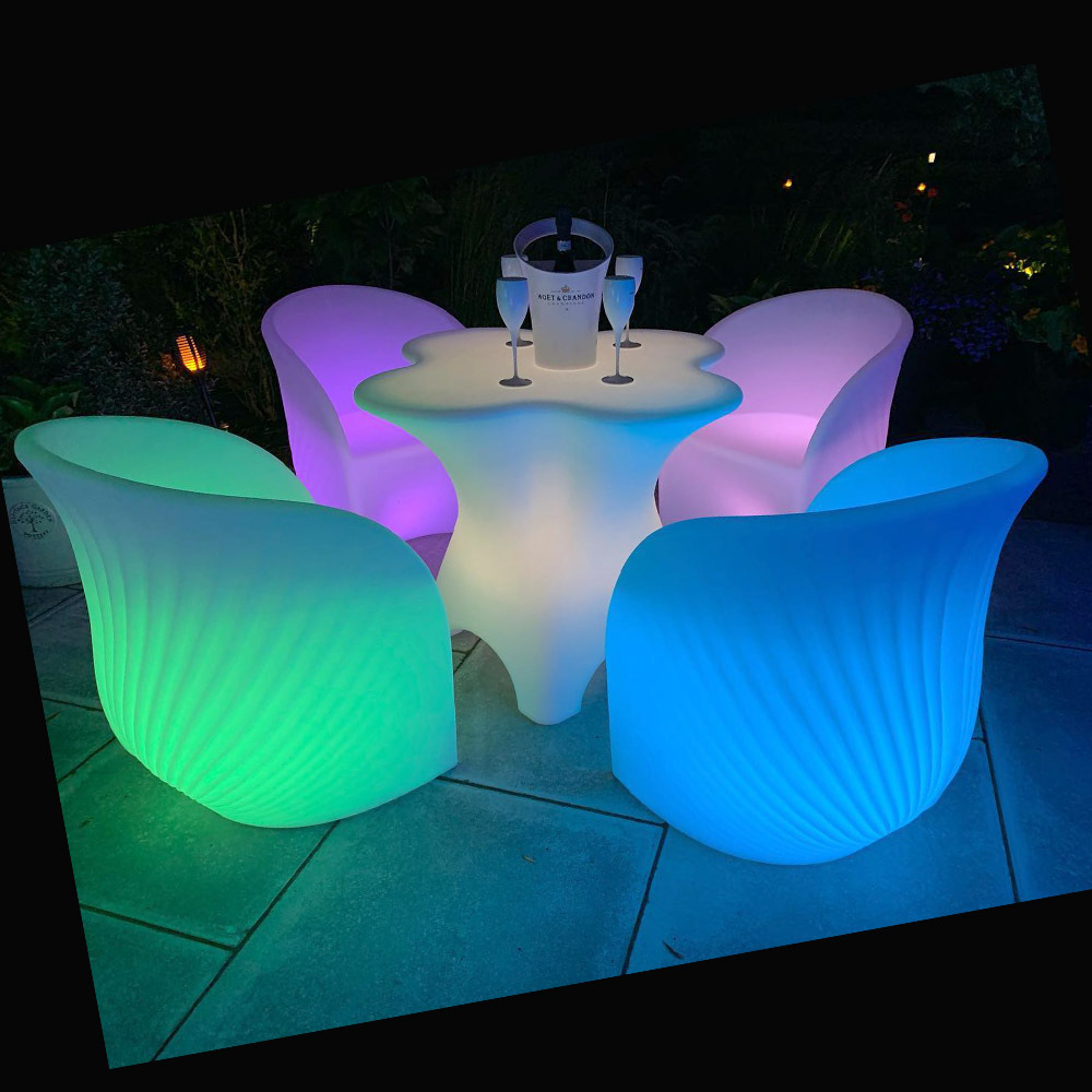 event party wedding commercial furniture sofa /outdoor sofa set plastic garden furniture led tables and bar chairs used