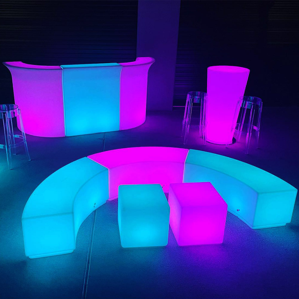 LED outdoor waterproof glow patio furniture hire Plastic Bar Dining light up LED bar sofa chair night club illuminated led sofa