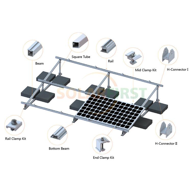 Flat Ballast Aluminum Systems Ballasted Mount Adjustable Roof Mounting Bracket Solar Panel Stand