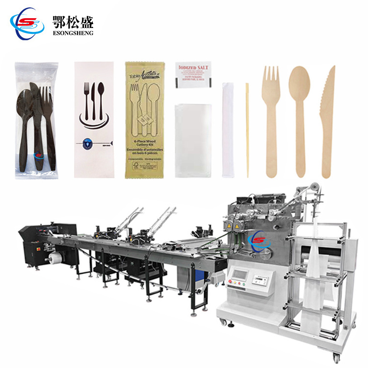 Disposable Spoon Fork Knife Cutlery Set With Napkin Packaging Machine Wooden Plastic Tableware Kit Wrapping Packing Machine